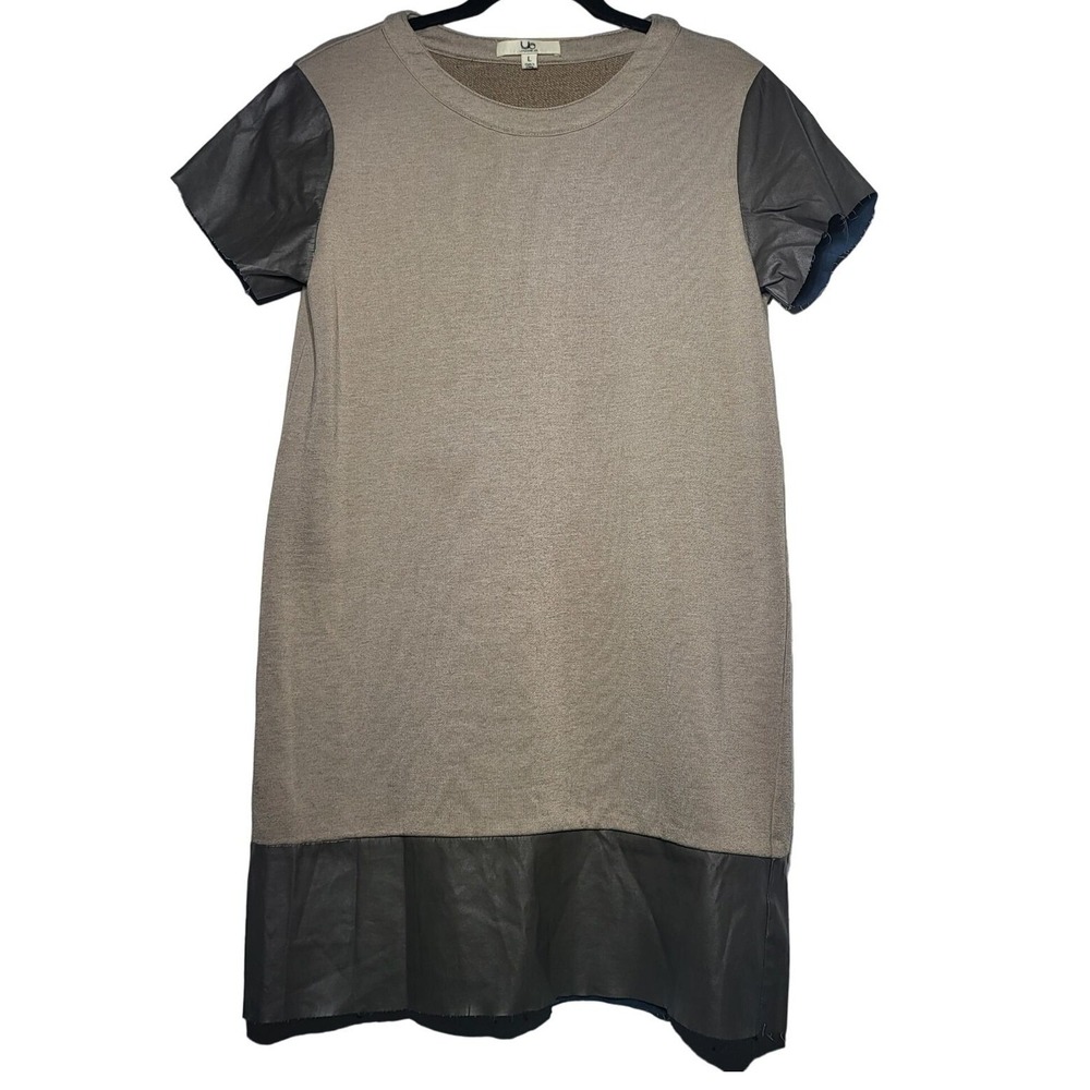 Ya Los Angeles Women's Brown Faux Leather Sleeve Dress Size Large Boho Neutral